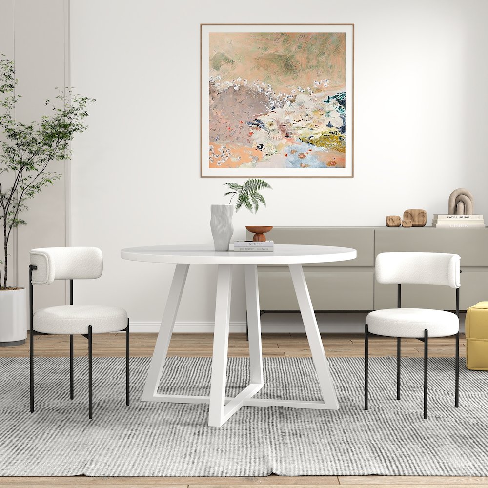 Durban 3-Pc Round Dining Set, Trestle Dining Table with 2 Boucle Chairs. Picture 2