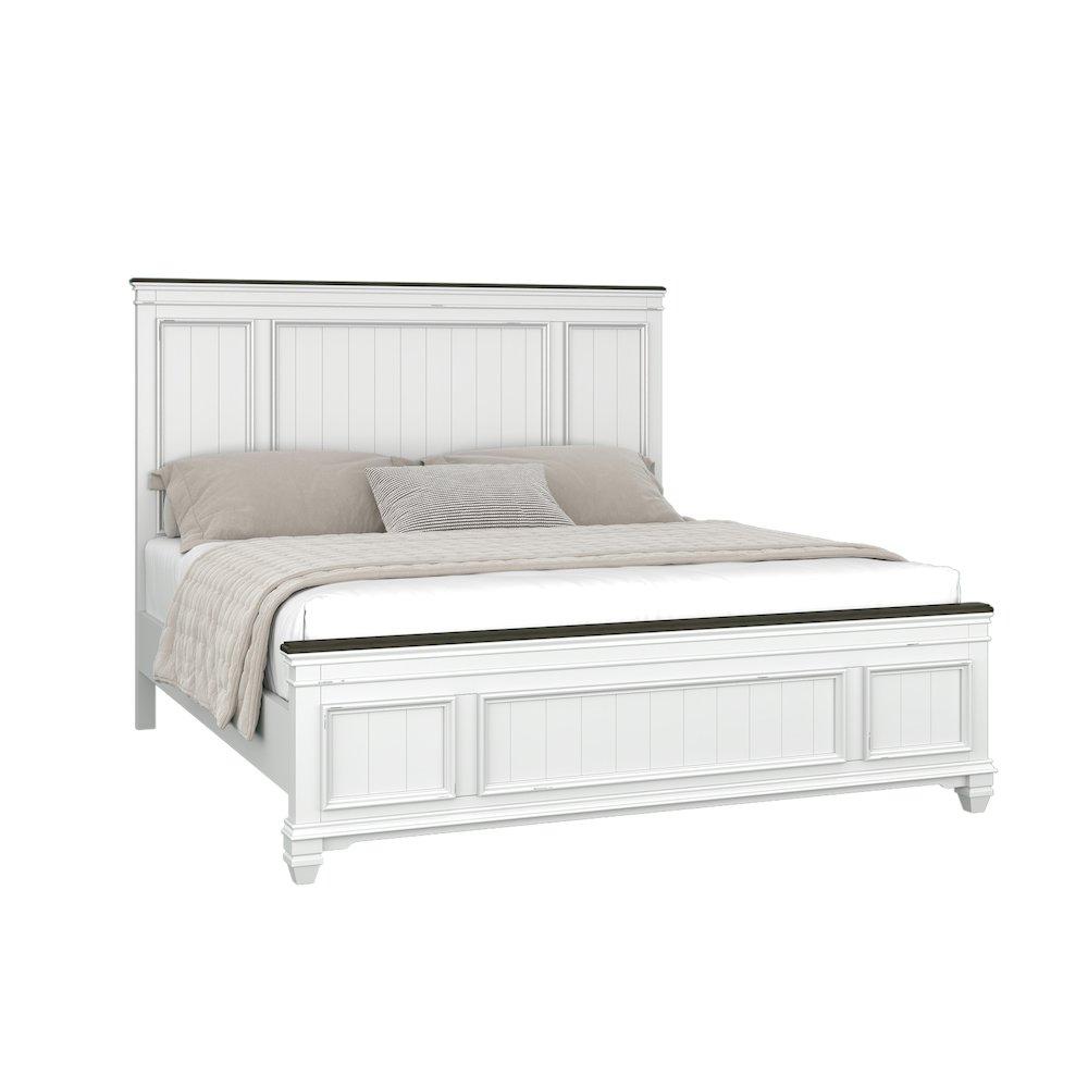 Clelane Shiplap Wood Panel Bed, King, Weathered White and Gray. Picture 1