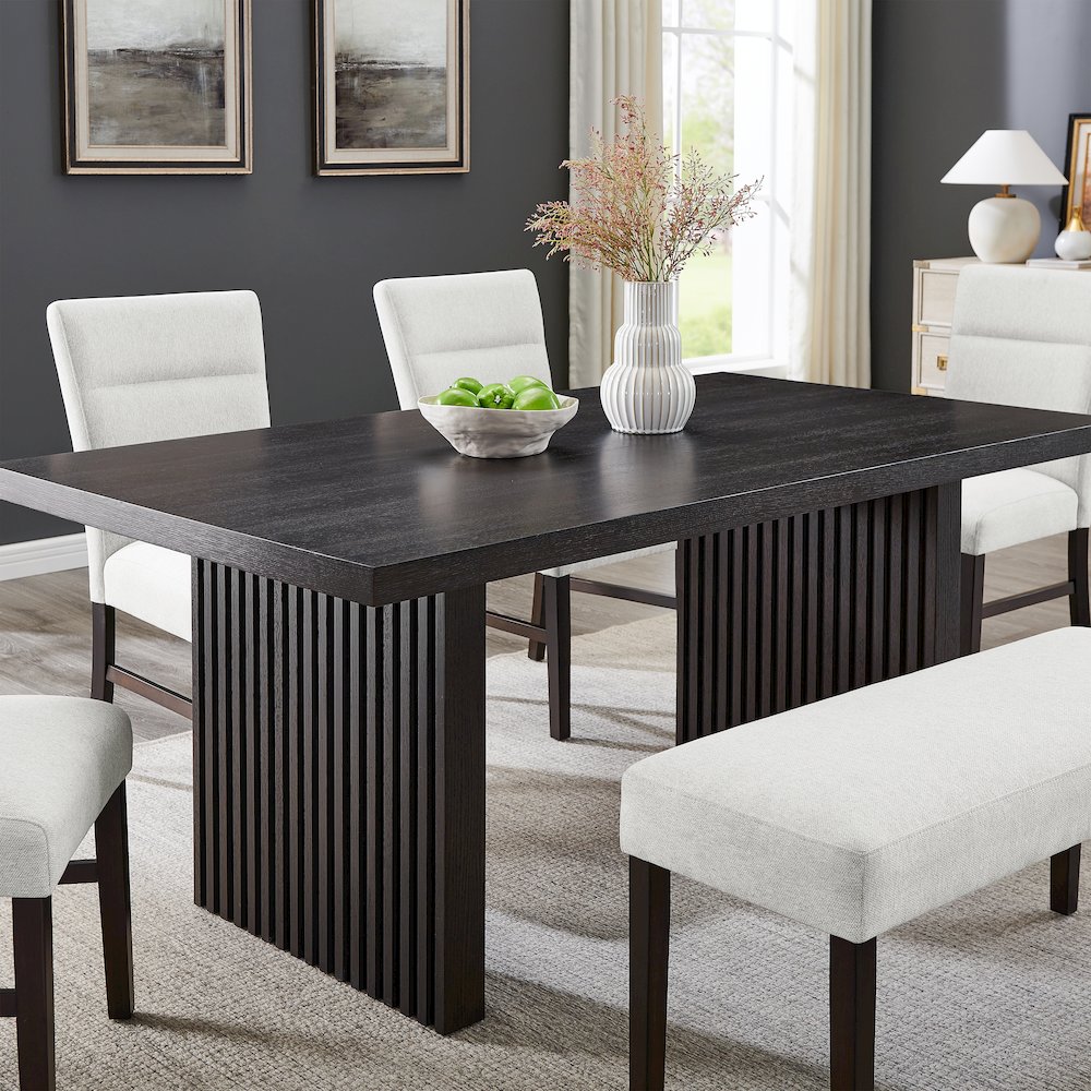 Madison 7-Piece Dining Set, Slat-Fluted Dining Table with 6 Stylish Chairs, Gray. Picture 7