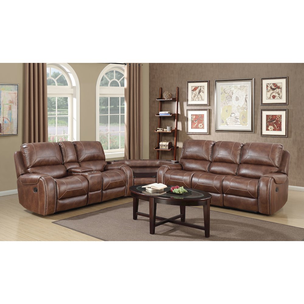 Achern Leather Manual Reclining Sofa and Loveseat, Storage Console and USB Port. Picture 3