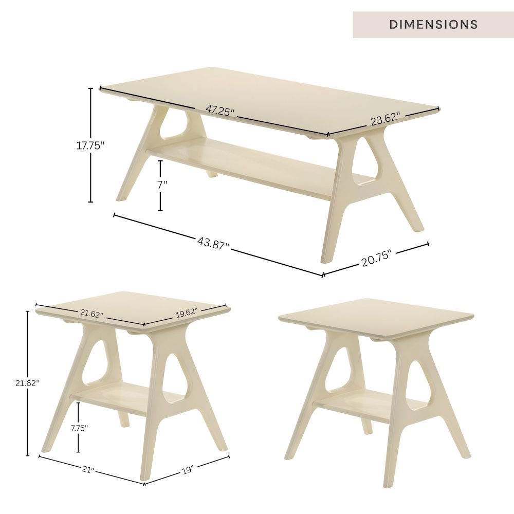 3-Piece Coffee Table Set, Coffee Table and Two End Tables, Off-White Finish. Picture 14