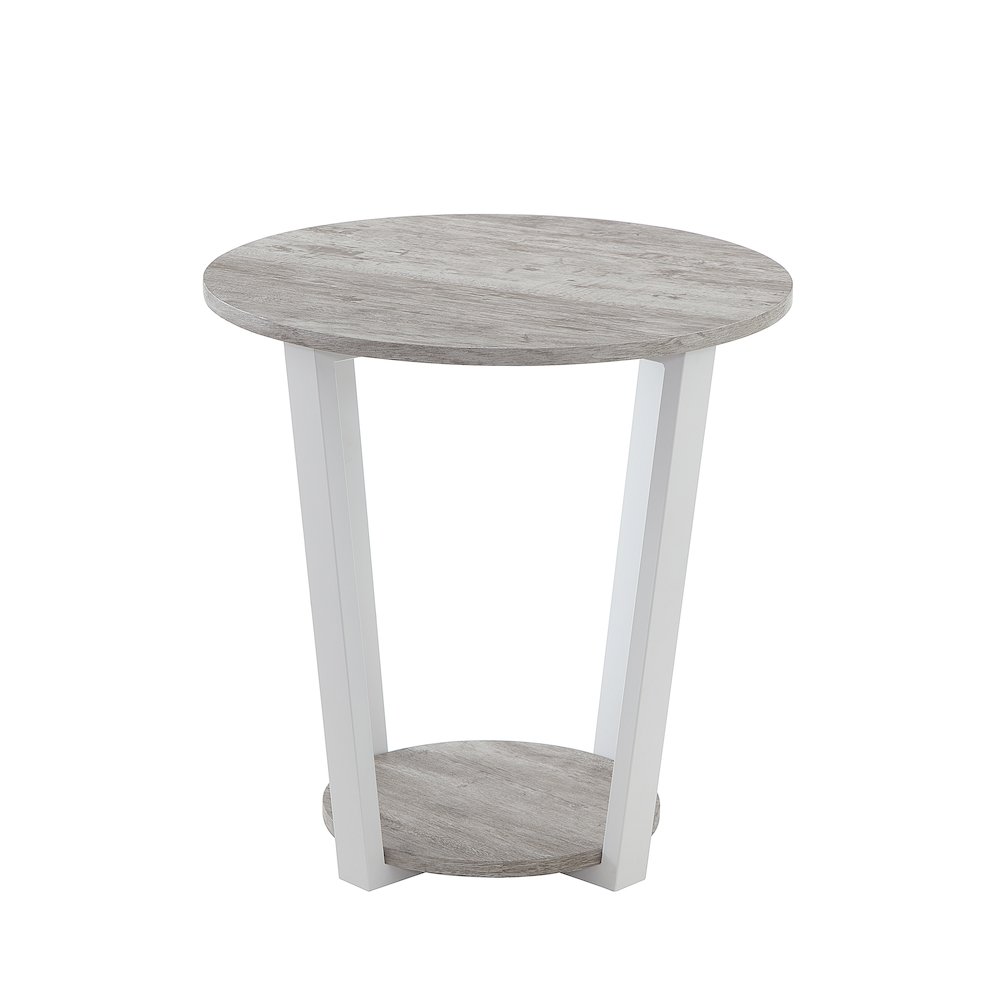 Elysian Contemporary Round End Table with Shelf, Gray. Picture 1