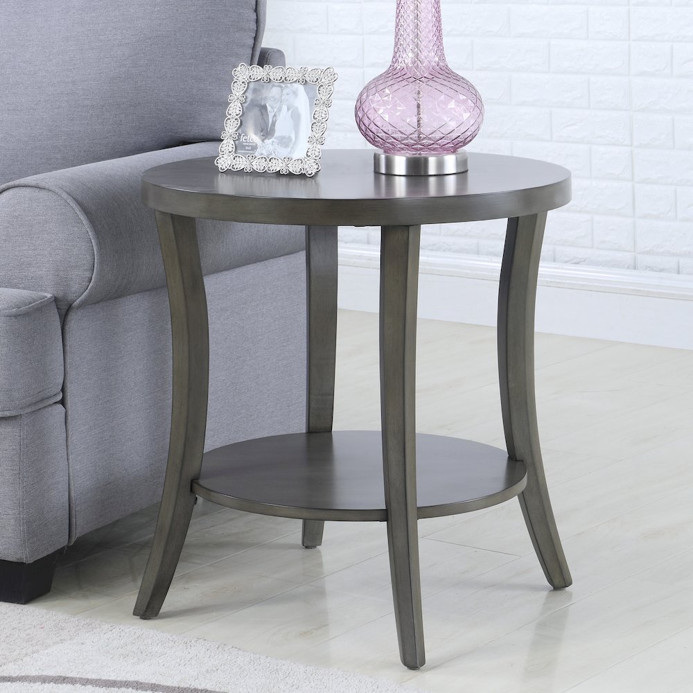 Perth Contemporary Oval Shelf End Table, Gray. Picture 2