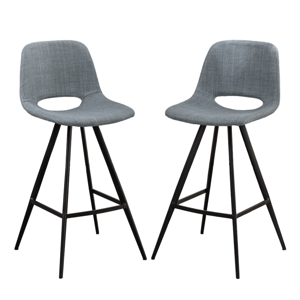 Porth Fabric Kitchen 28.25" Barstools, Set of 2, Gray. Picture 1