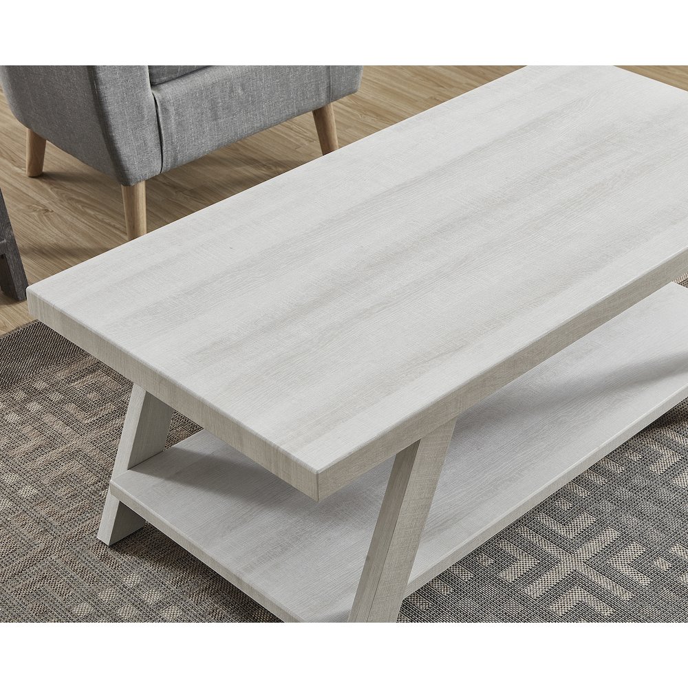 Athens Contemporary Wood Shelf Coffee Table Set in White Finish. Picture 5