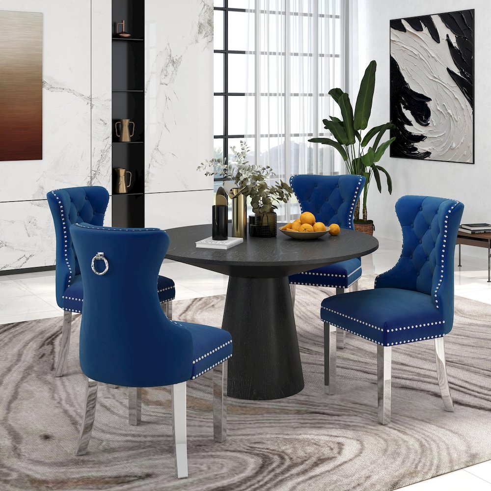 Vogel 5-Piece Round Dining Set, Pedestal Dining Table with 4 Chairs, Blue. Picture 3