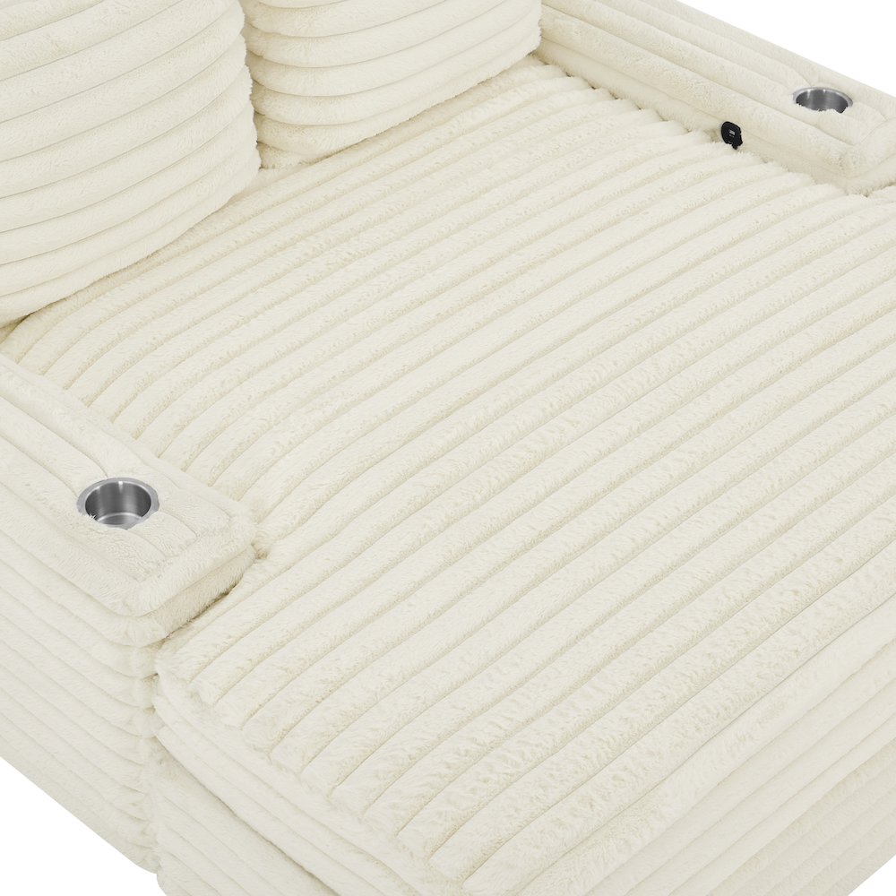 Gaviella Wide Wale Corduroy Oversized Multi-Functional Chaise Lounge, White. Picture 8