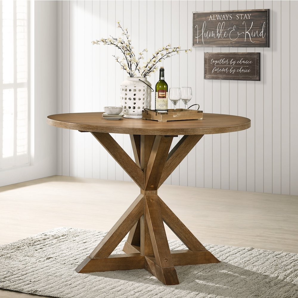 Windvale Cross-Buck Wood 5-Piece Counter Height Dining Set, Tan. Picture 3