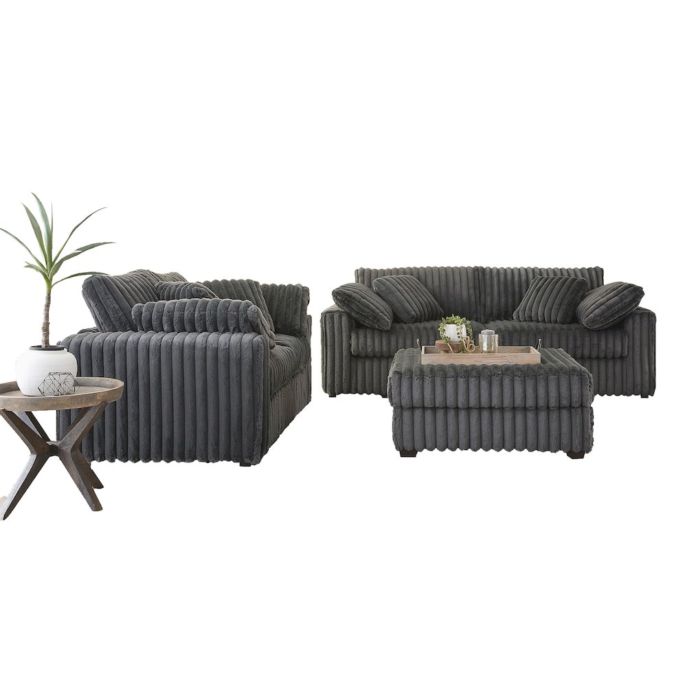 Belvoir 3-Piece Living Room Set, Sofa Loveseat and Ottoman, Charcoal. Picture 1