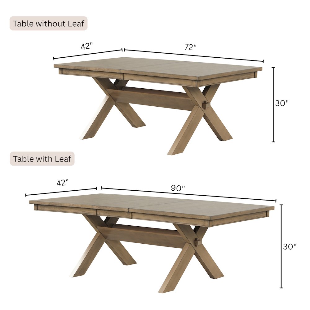 Raven Wood 5-PC Dining Set, Extendable Trestle Table 4 Chairs, Glazed Pine Brown. Picture 14