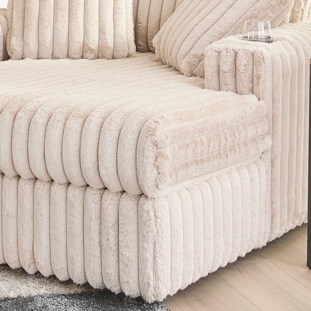 Belvoir Oversized Cuddle Chaise, with Cup Holders, Beige Champagne. Picture 6