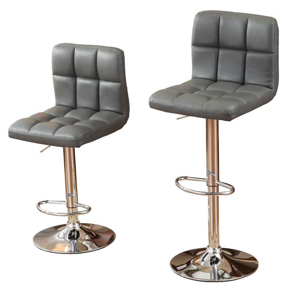 Biscc 2 Swivel Elegant PU Leather Modern Adjustable Hydraulic Barstools, Gray. Picture 4