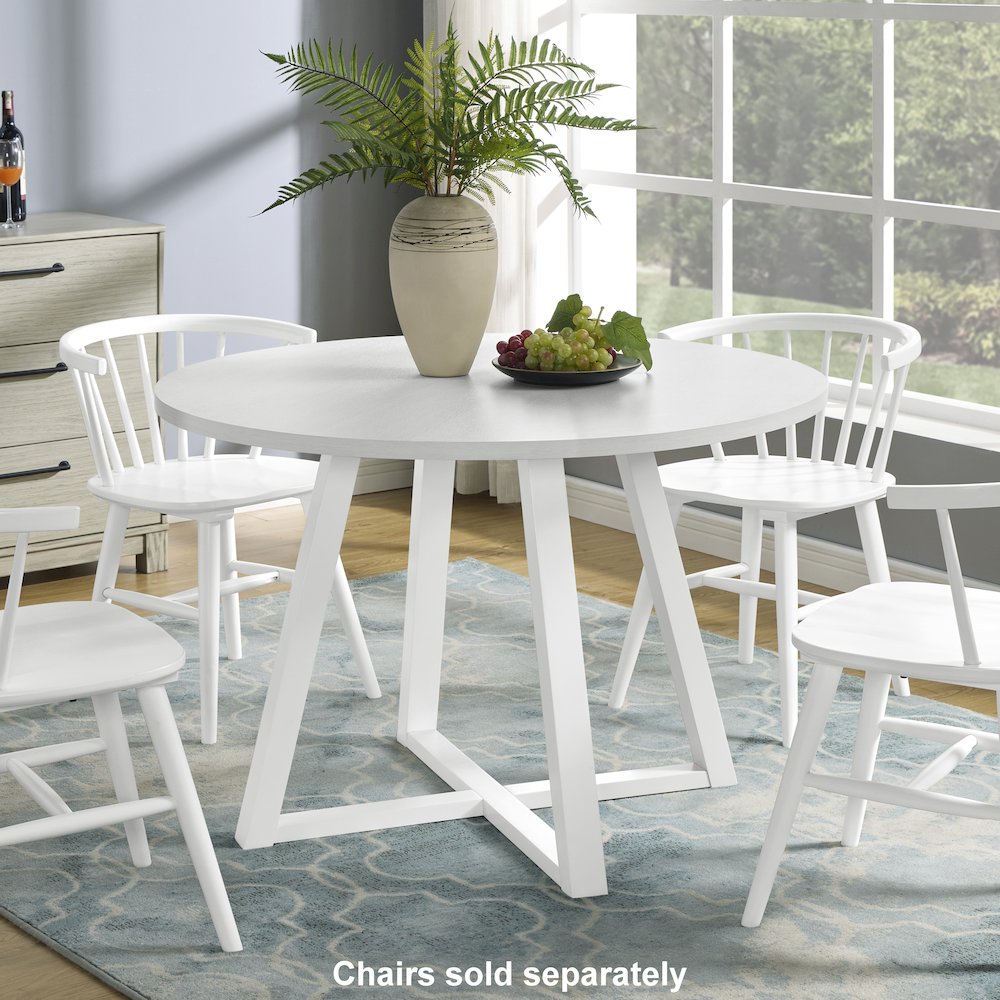 Edo Contemporary Round Dining Table, Trestle Base, White Finish. Picture 3