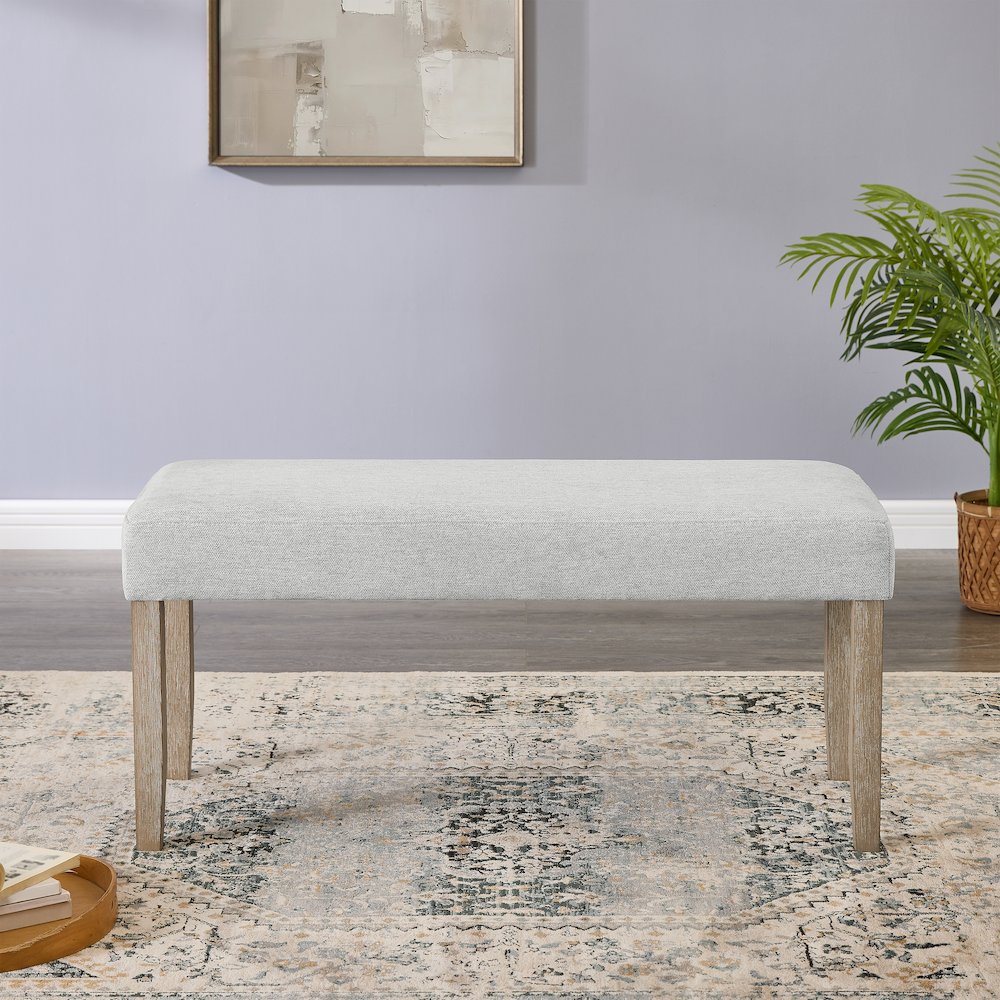 Zelalle Upholstered Bench, Light Gray Fabric with Rubberwood Legs. Picture 1