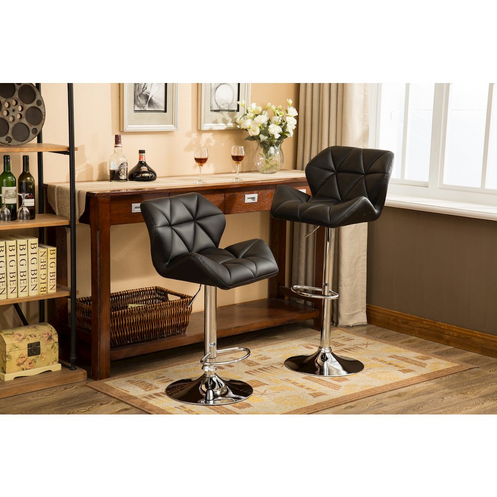 Glasgow Contemporary Tufted Adjustable Height Black Bar Stools, Set of 2. Picture 2