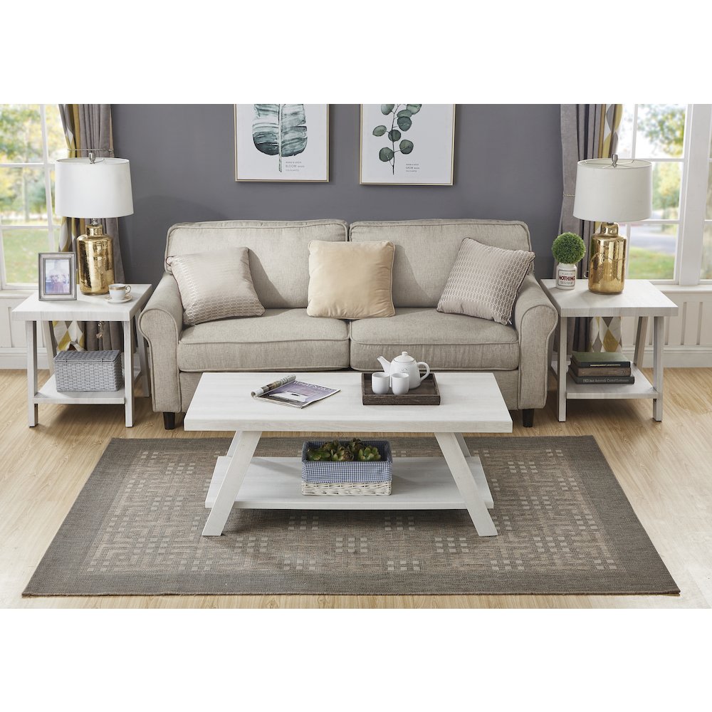 Athens Contemporary Wood Shelf Coffee Table Set in White Finish. Picture 3
