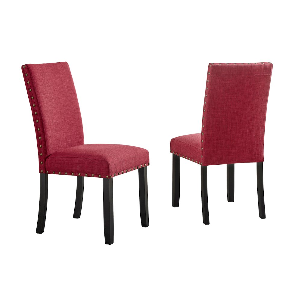 Biony Fabric Dining Chairs with Nailhead Trim, Set of 2, Red. Picture 1