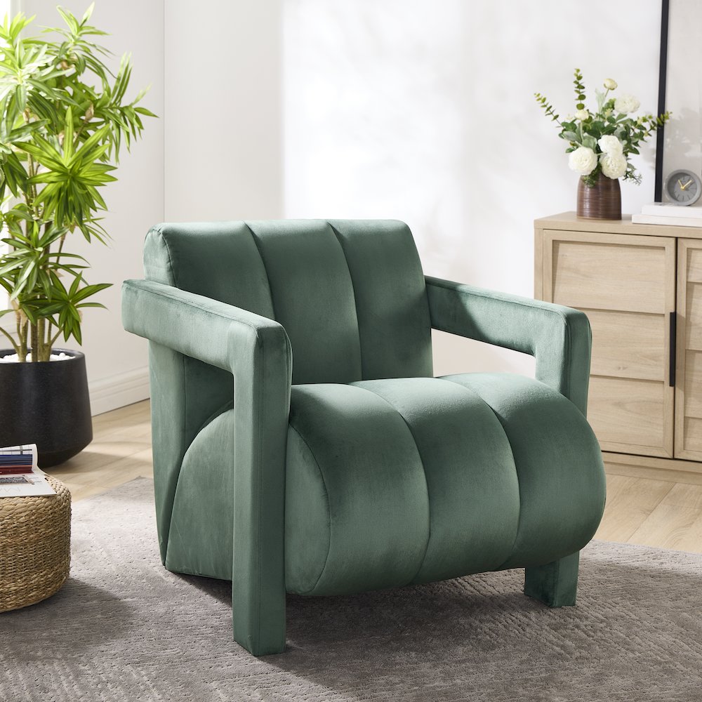 Velmor Contemporary Velvet Accent Armchair, Green. Picture 2