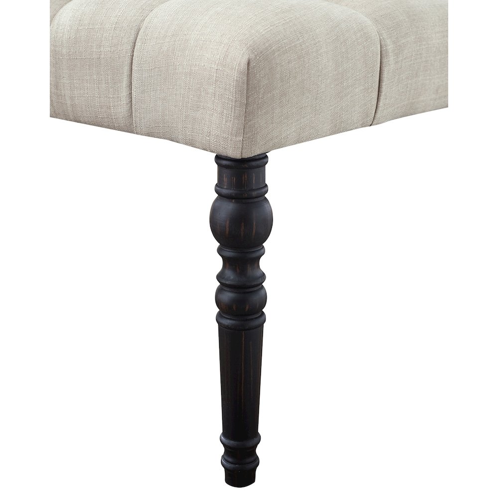 Leviton Fabric Tufted Turned Leg Dining Bench, Tan. Picture 4