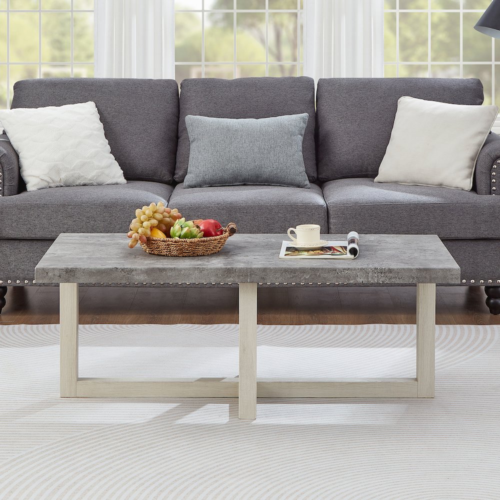 Luno Contemporary Coffee Table, Faux Concrete and White. Picture 3
