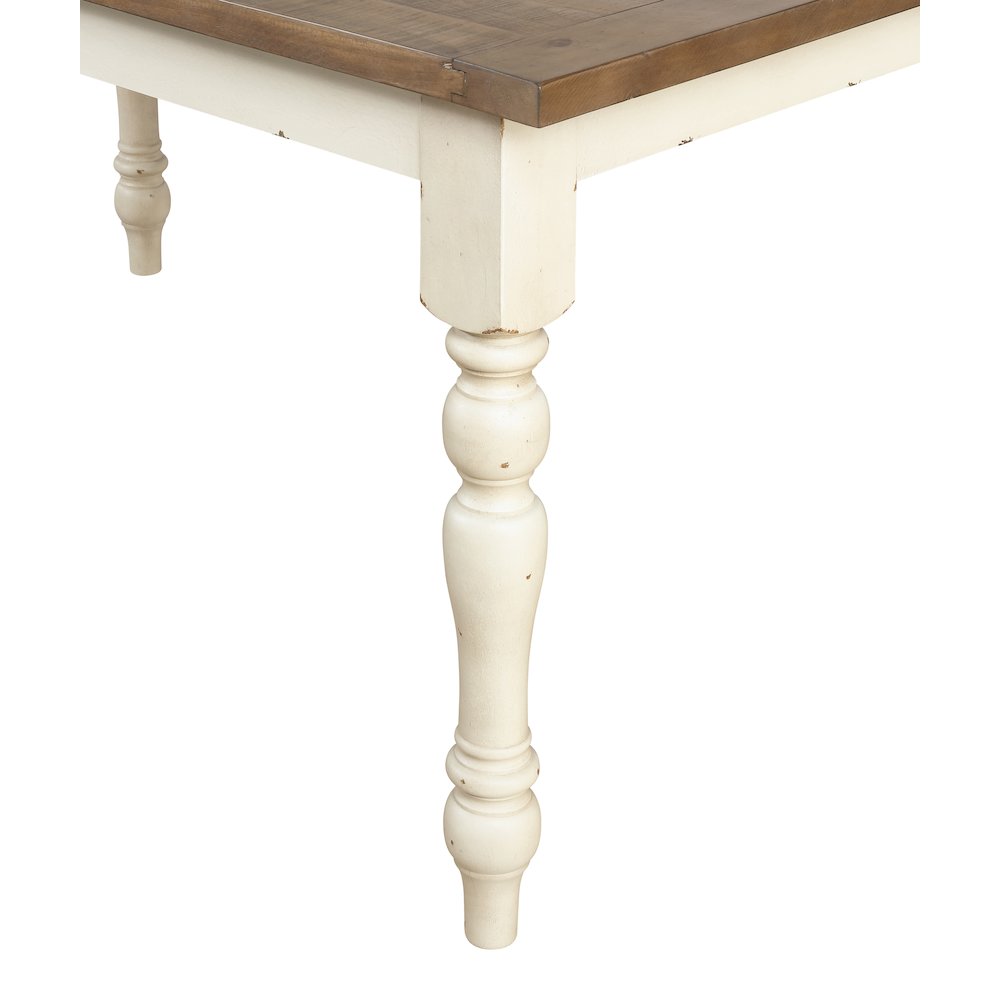 Prato Antique White and Distressed Oak Two-tone Finish Wood Dining Table. Picture 4
