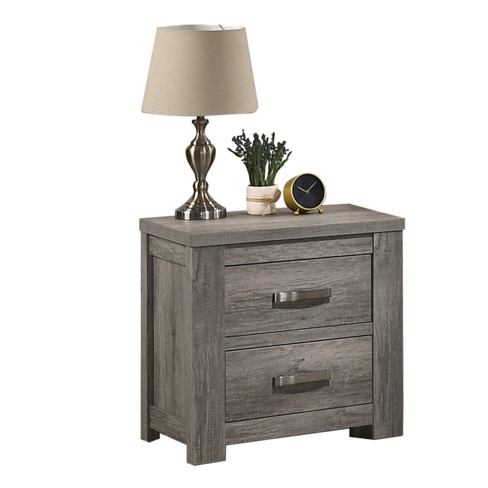 Floren Contemporary Weathered Gray Wood Two-Drawer Nightstand. Picture 1