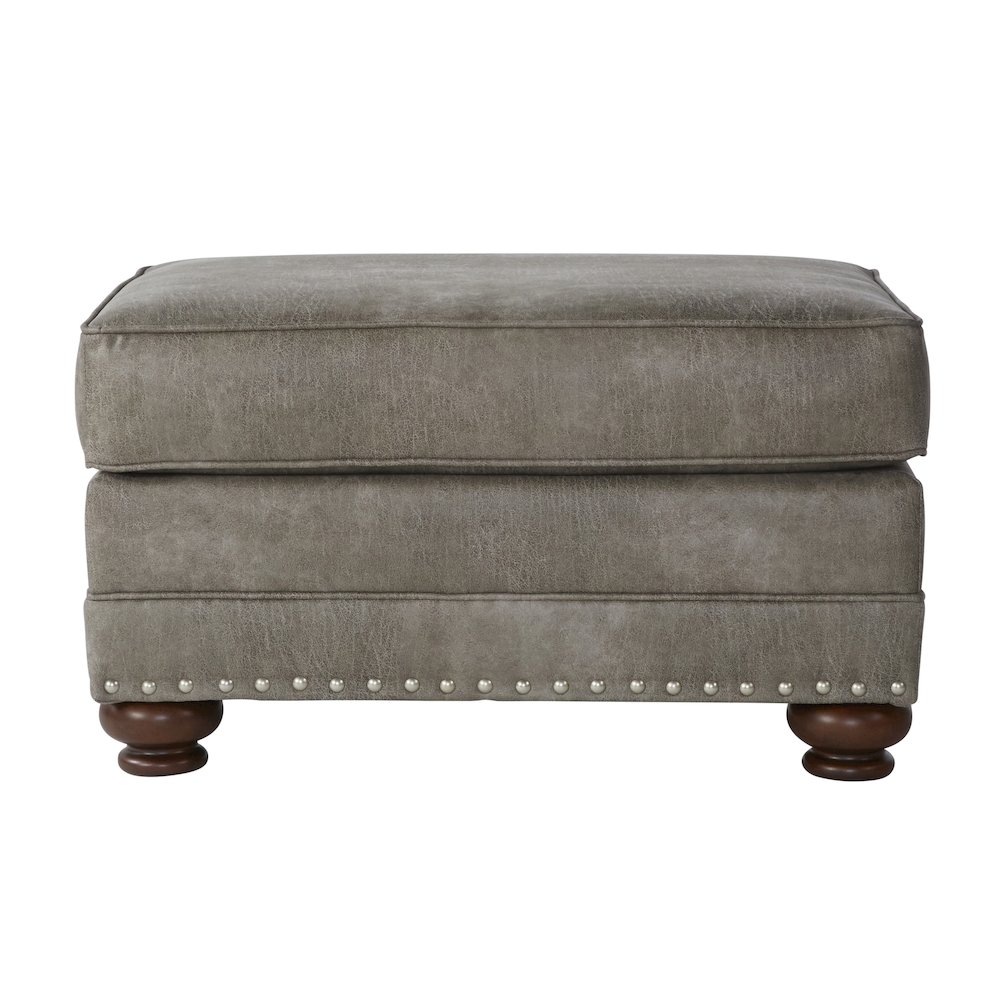 Leinster Faux Leather Upholstered Nailhead Chair and Ottoman in Stone Gray. Picture 6