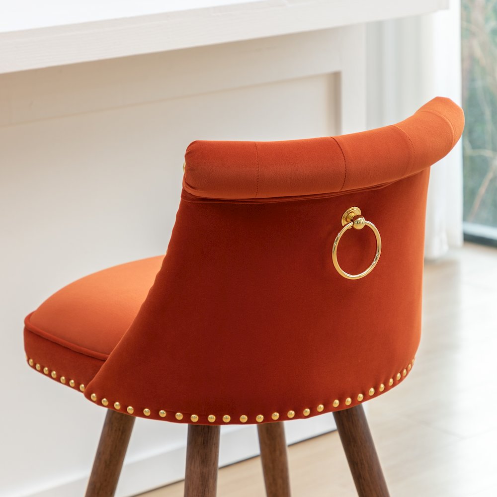 Elvara Set of 2 Button-Tufted Counter Stools with Nailhead Trim - Orange. Picture 11