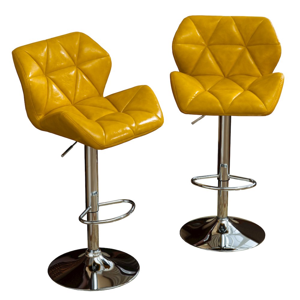 Glasgow Contemporary Tufted Adjustable Height Yellow Bar Stools, Set of 2. Picture 1