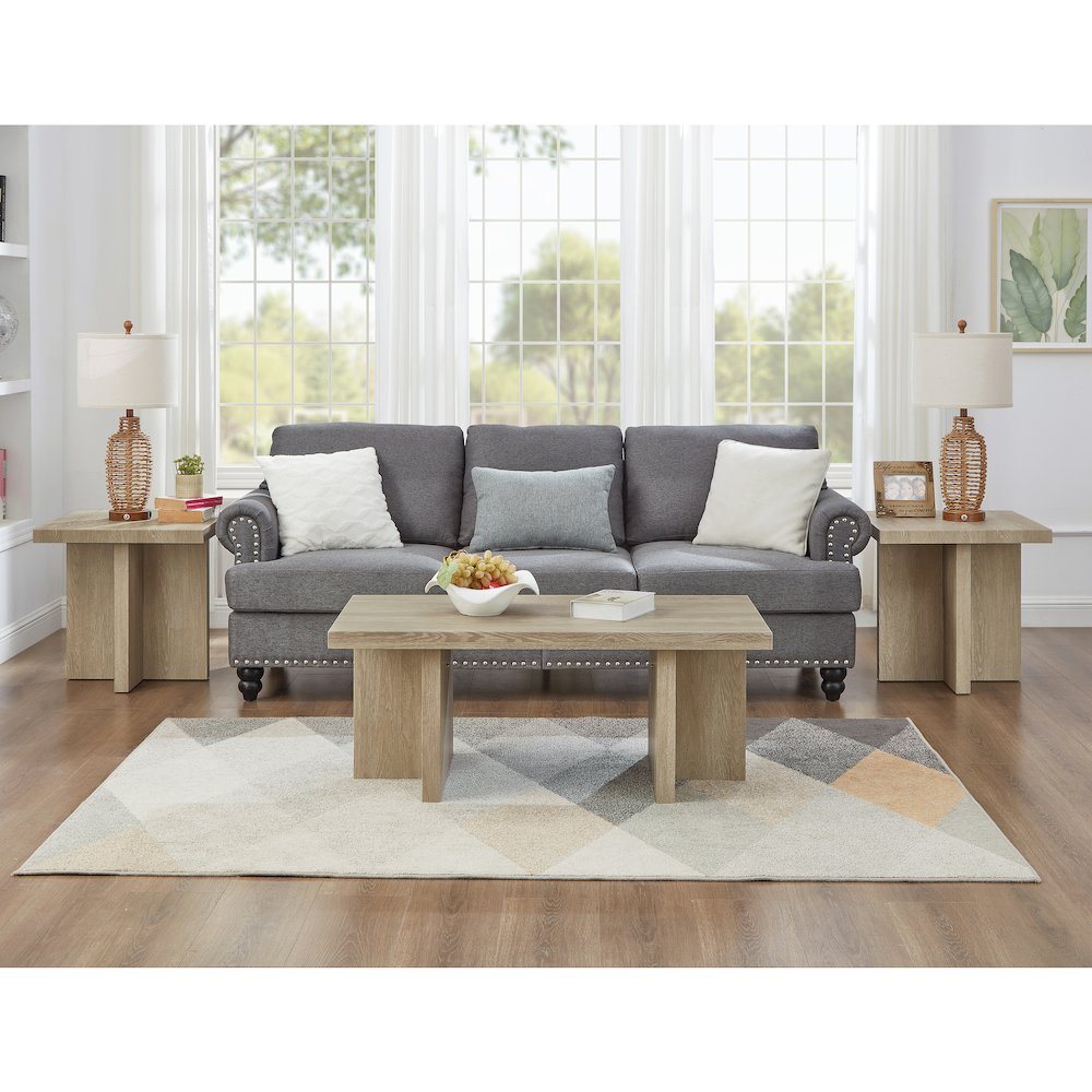 Mchome 3-Piece Coffee Table Set, Coffee Table and Two End Tables, Oak Finish. Picture 3