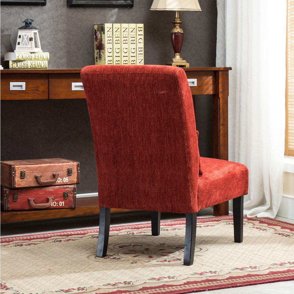 Pisano Red Fabric Armless Accent Chair with Matching Kidney Pillow. Picture 6