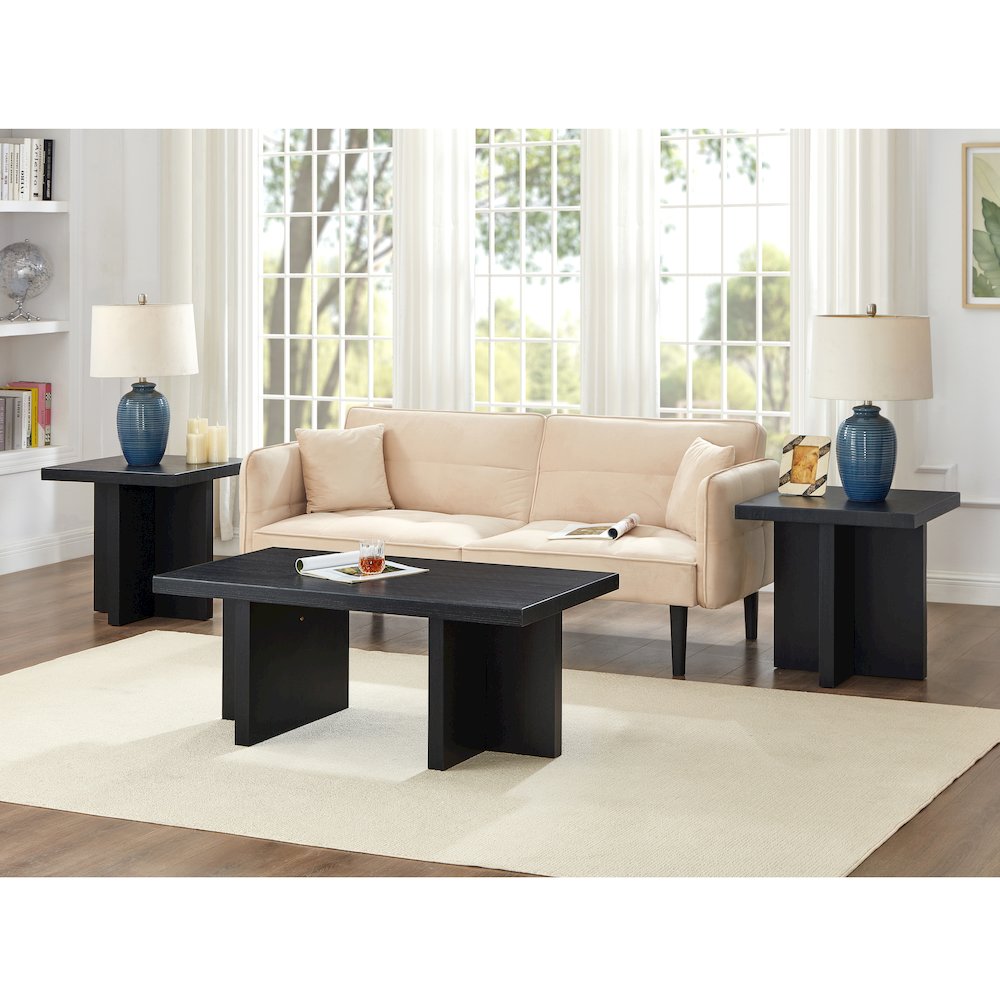 Mchome 3-Piece Coffee Table Set, Coffee Table and Two End Tables, Black Finish. Picture 2