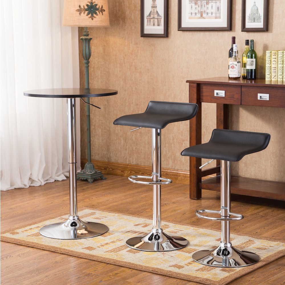 Baxton Adjustable Height Bar Table and 2 Adjustable Swivel Stools Set, Black. Picture 3