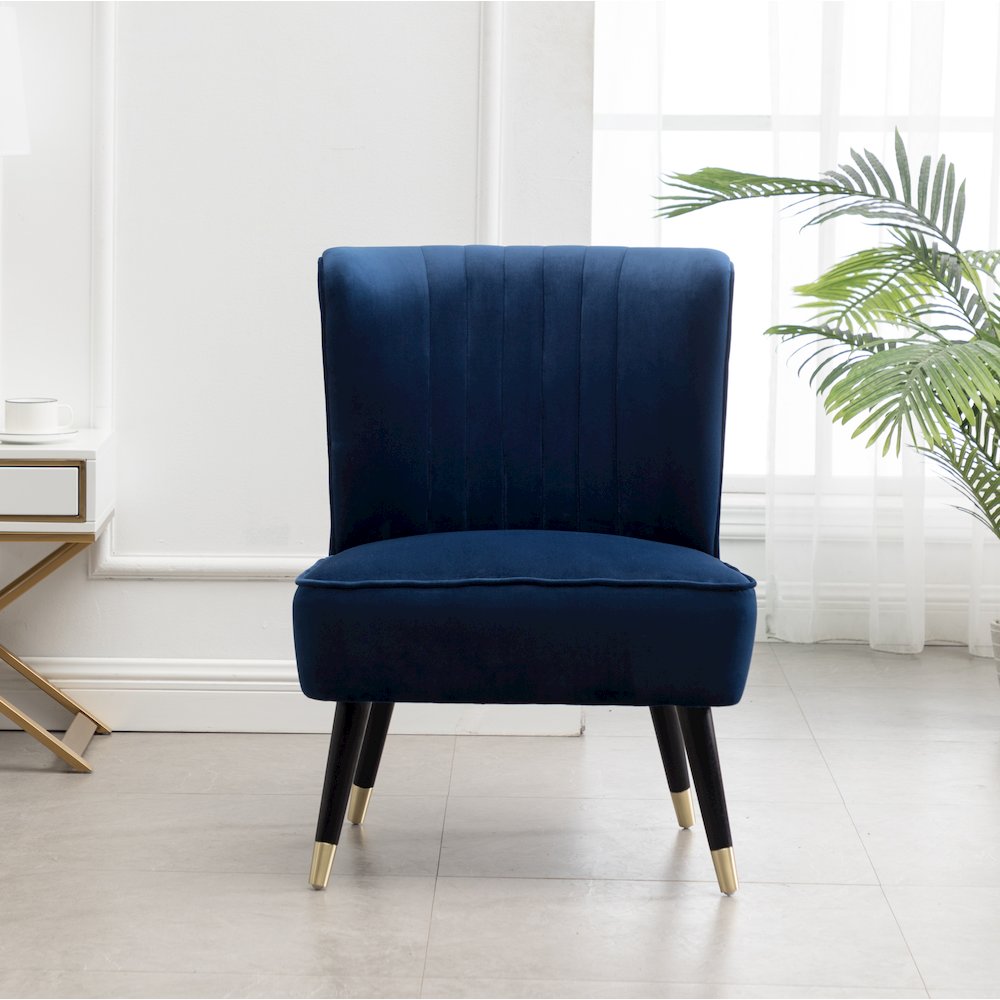 Elon Contemporary Velvet Upholstered Accent Chair, Blue. Picture 4