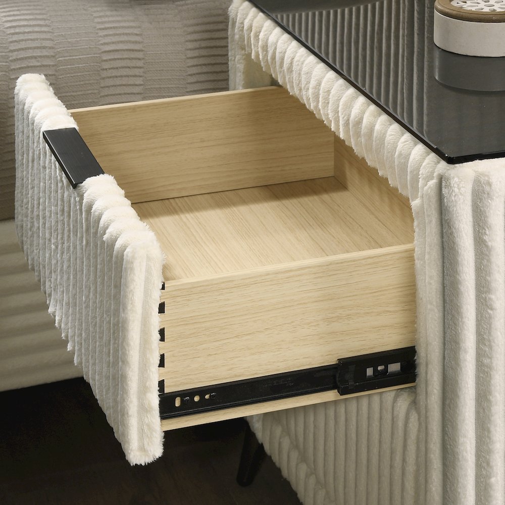 Mavela Wide Wale Corduroy Upholstery Nightstand, Cream. Picture 5