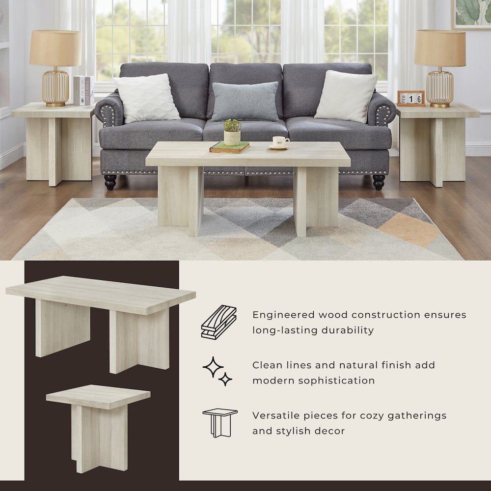 Mchome 3-Piece Coffee Table Set, Coffee Table and Two End Tables, White Finish. Picture 10