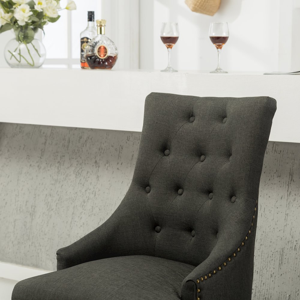 Luna Charcoal Button Tufted Solid Wood Wingback Chairs with Nail Heads Set of 2. Picture 5