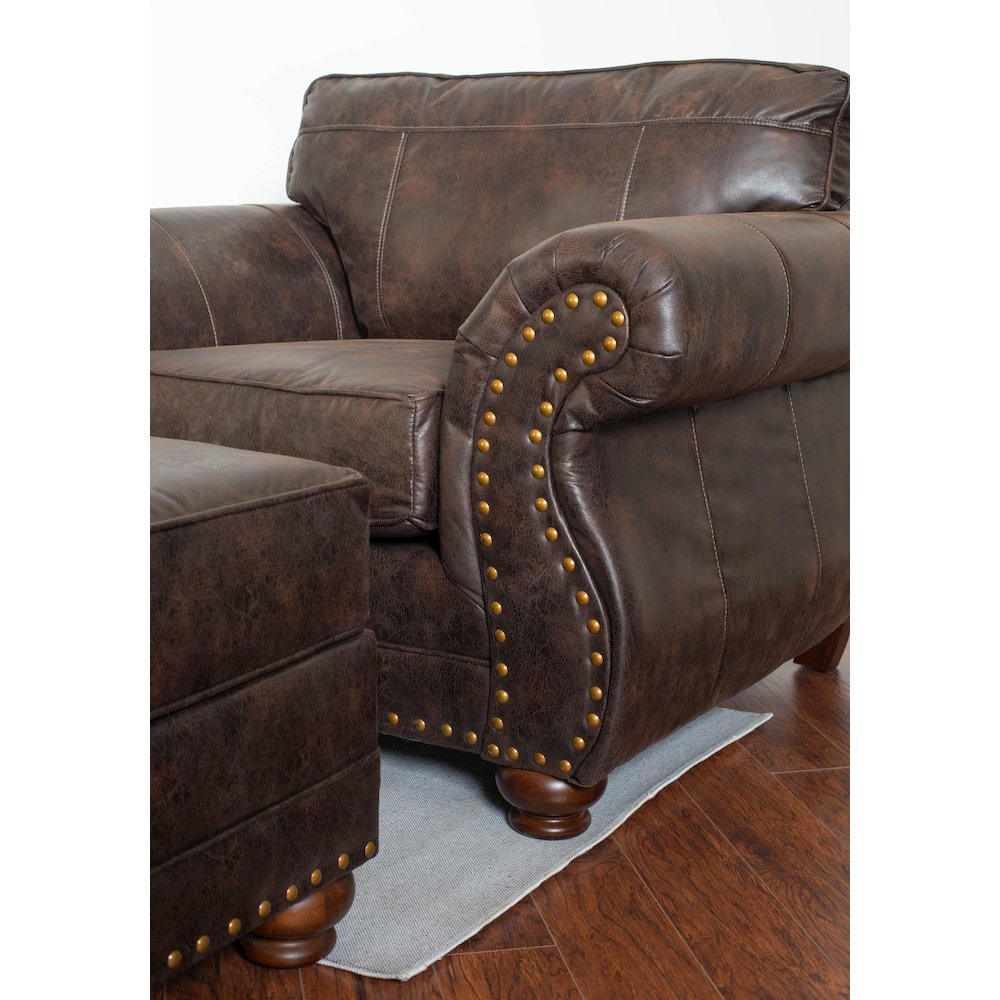 Leinster Faux Leather Upholstered Nailhead Chair and Ottoman in Espresso. Picture 4