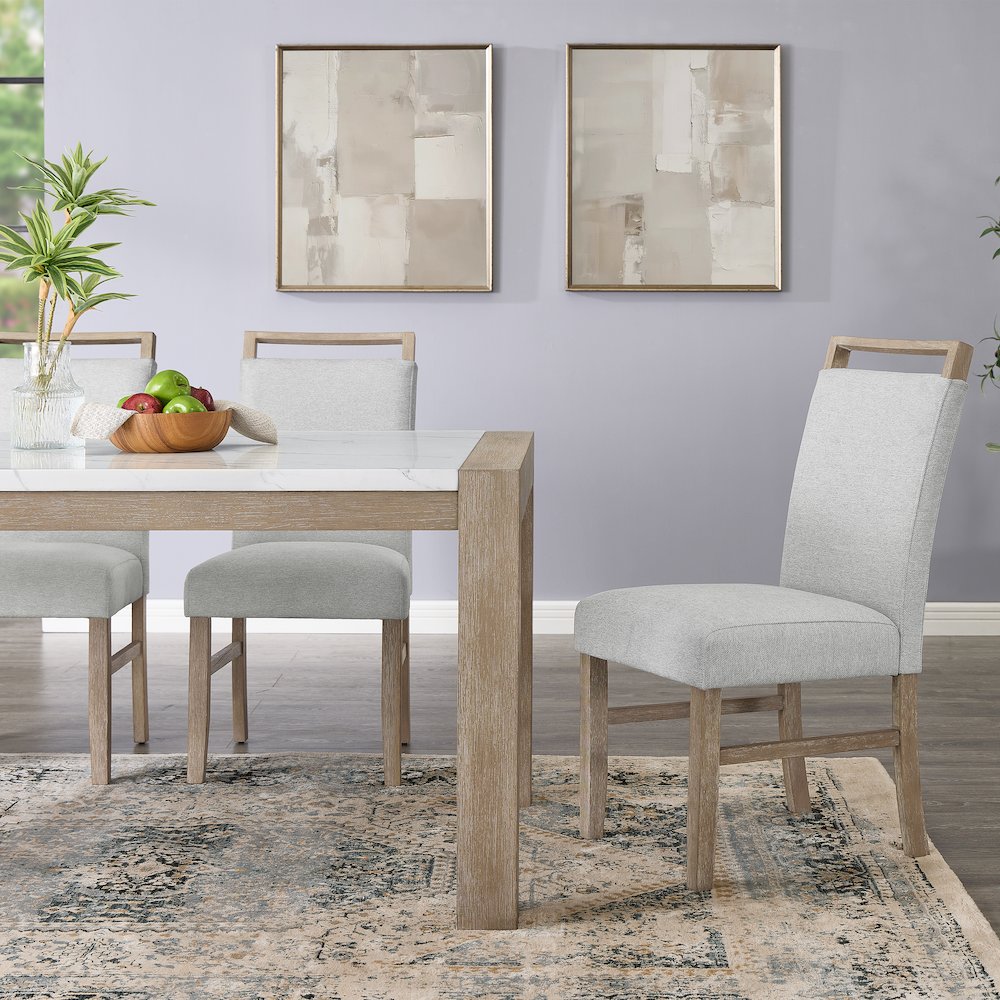 ZelalleUpholstered Dining Chairs,Light Gray Fabric with Rubberwood Legs,Set of 2. Picture 3