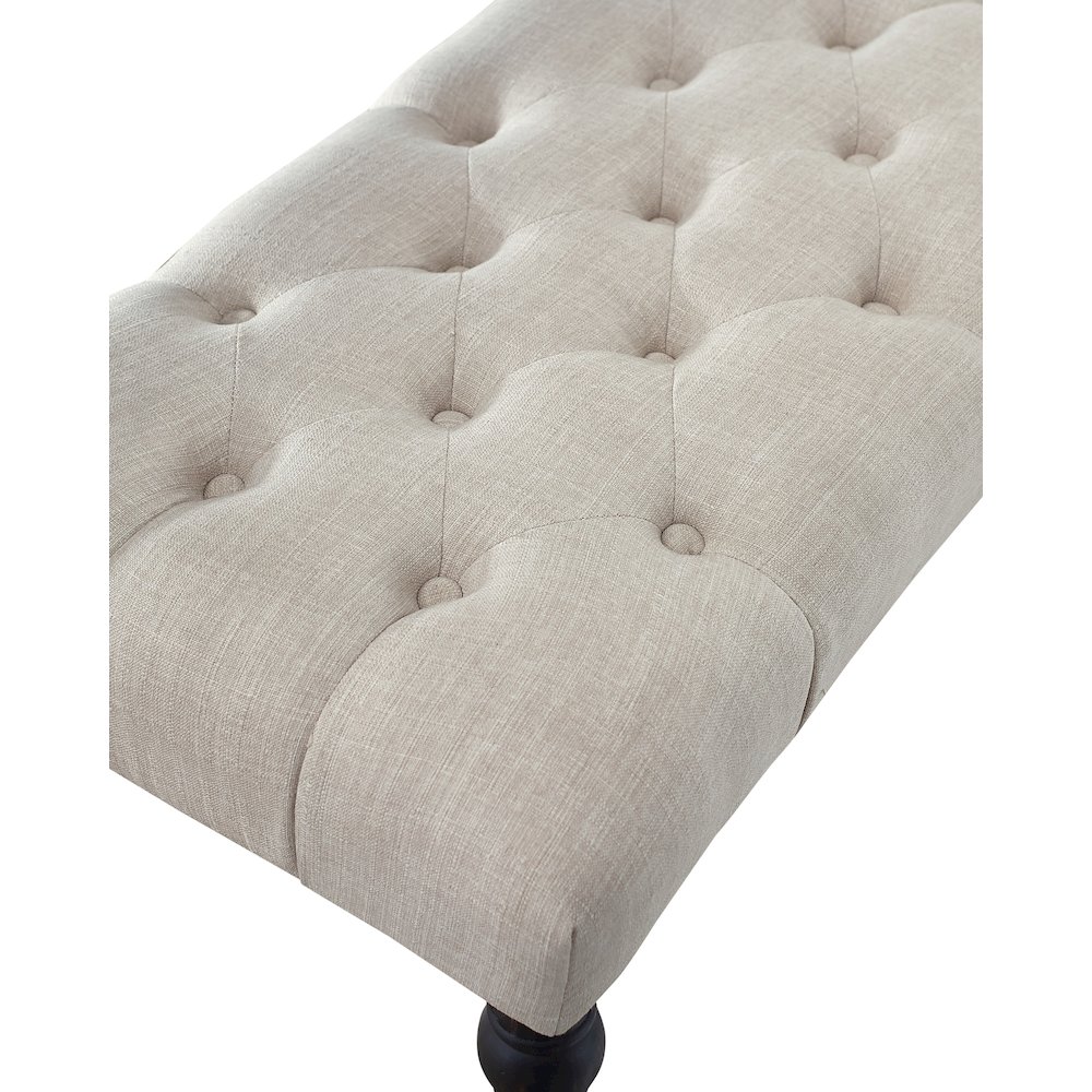 Leviton Fabric Tufted Turned Leg Dining Bench, Tan. Picture 3