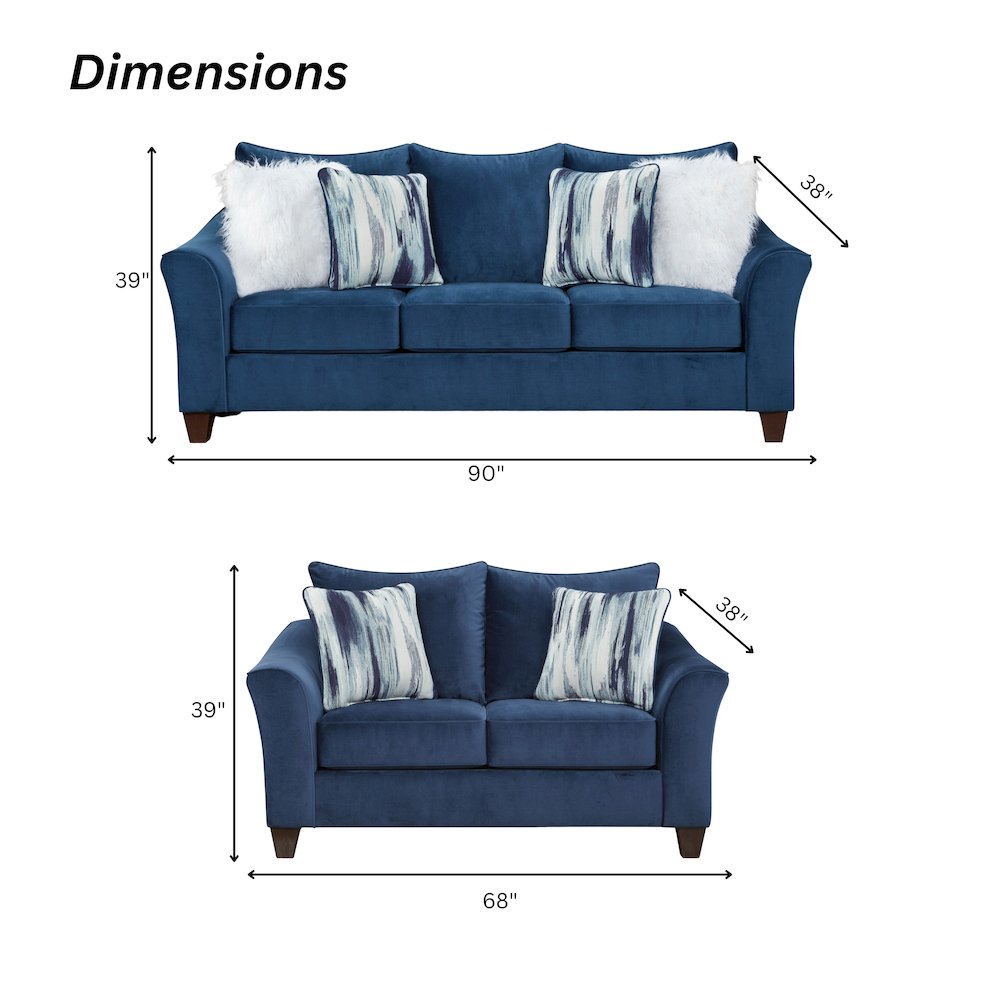 Camero Fabric Pillowback Sofa and Loveseat Set in Navy Blue. Picture 6