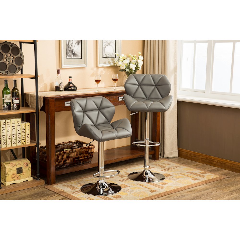 Glasgow Contemporary Tufted Adjustable Height Gray Bar Stools, Set of 2. Picture 2