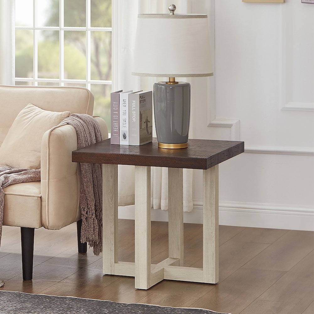 Luno Contemporary End Table, Walnut and White. Picture 2