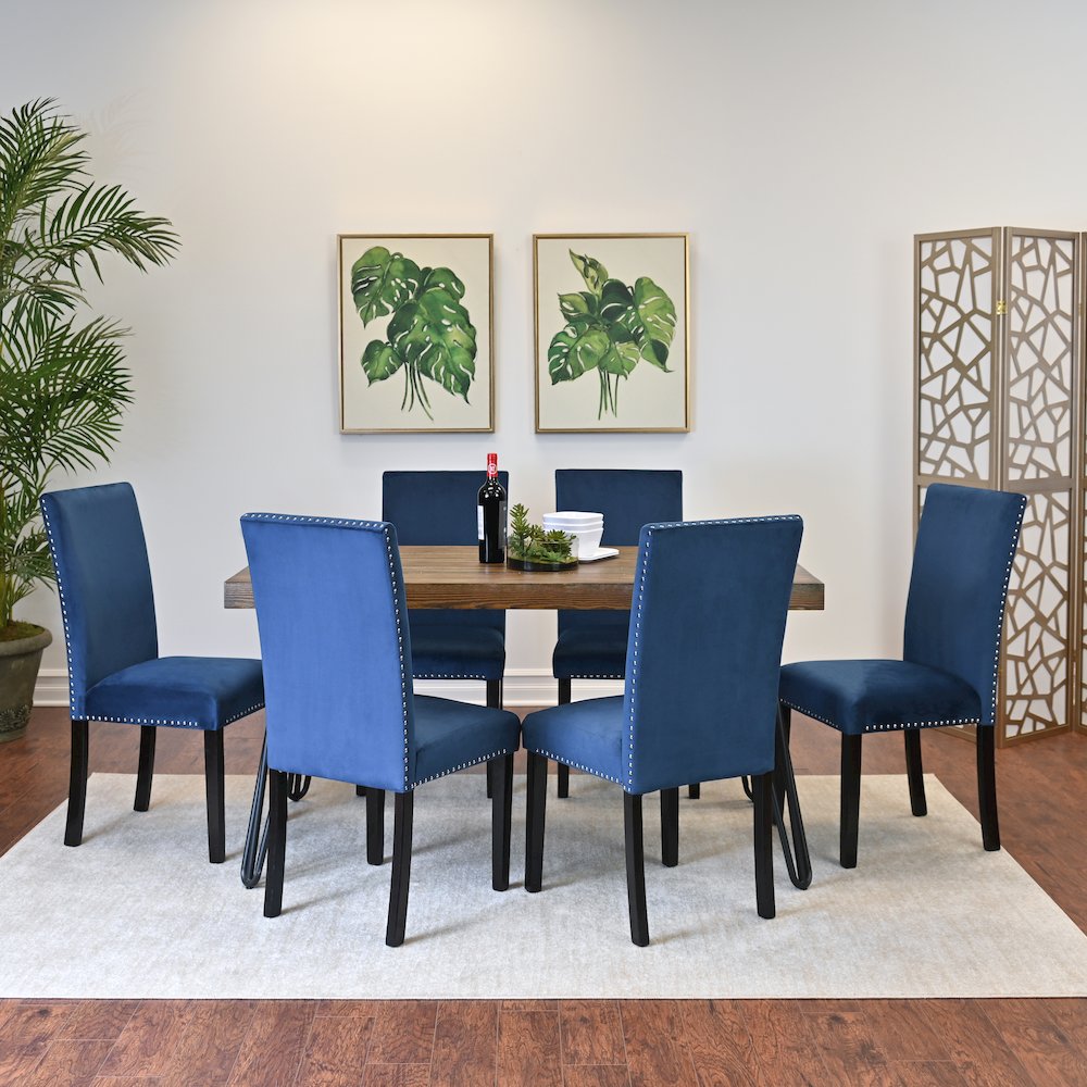 Ashzo 7-Pc Dining Set, Hairpin Dining Table with 6 Chairs, Blue. Picture 2