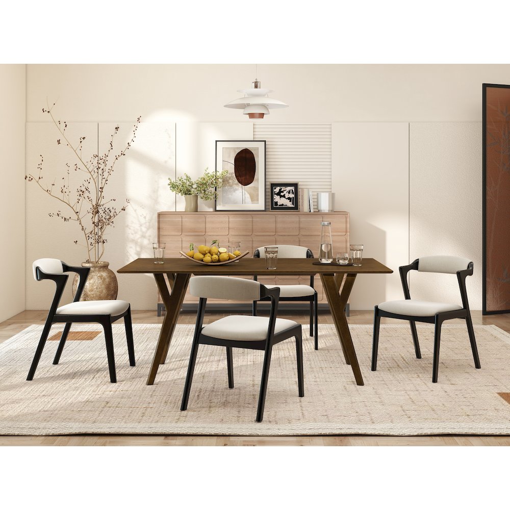 Modern 5-Piece Dining Set, Walnut Finished Dining Table with 4 Black Chairs. Picture 6