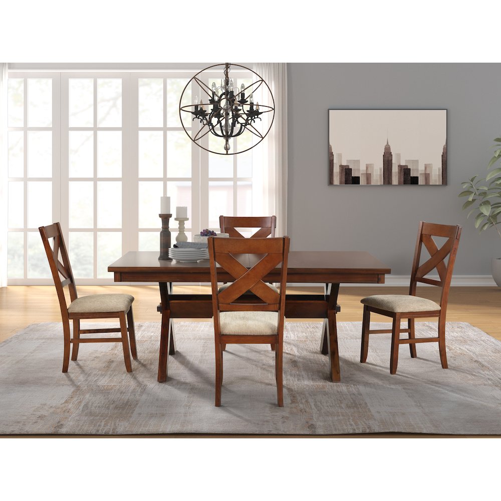 5-Piece Dining Set, Extendable Trestle Dining Table with 4 Chairs, Dark Hazelnut. Picture 3