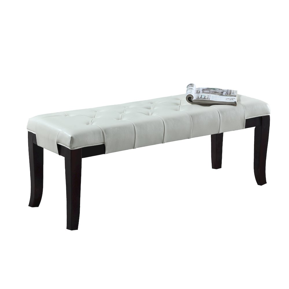 Linon White Leather Tufted Ottoman Bench. Picture 1