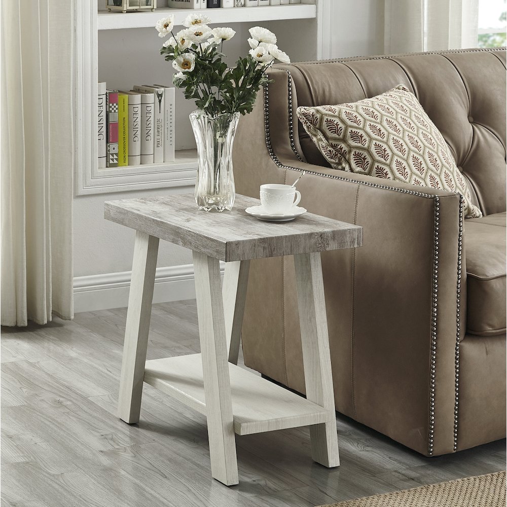 Ethens Contemporary Two-Tone Wood Shelf Side Table in Weathered Gray and Beige. Picture 2