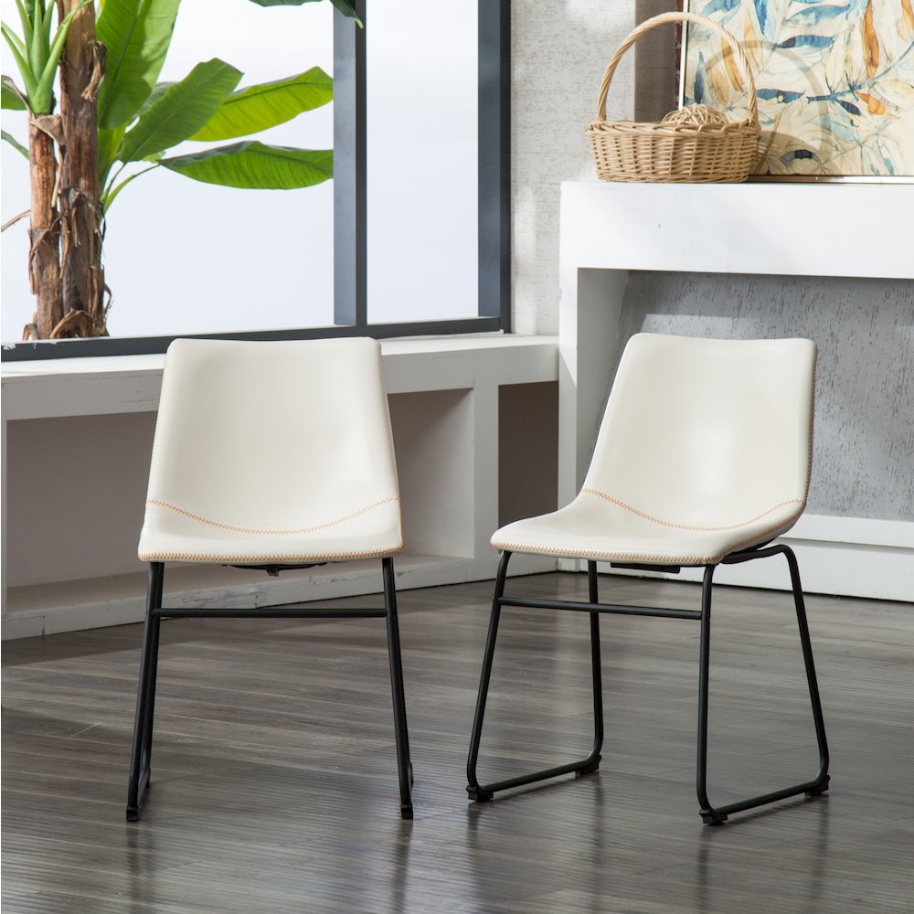 Lotusville Vintage PU Leather Dining Chairs, White, Set of 2. Picture 2