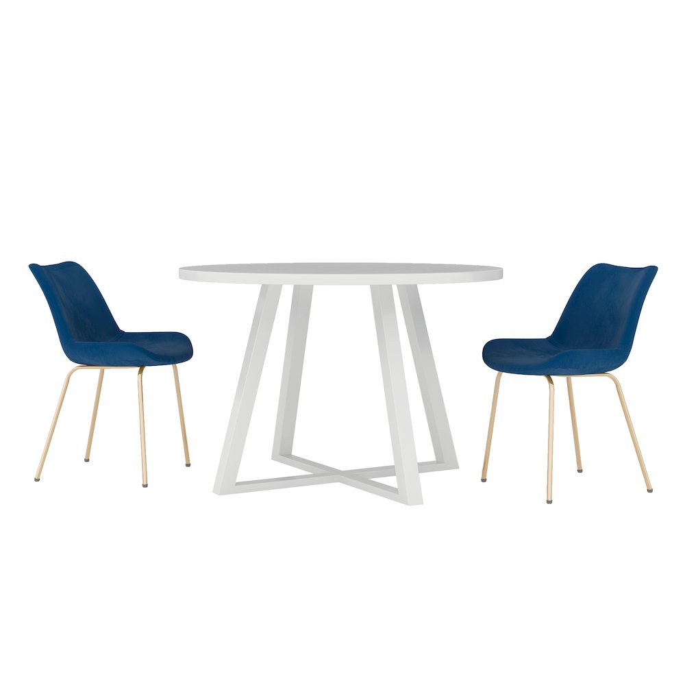 Avant 3-Piece Round Dining Set, Trestle Dining Table with 2 Side Chairs, Blue. Picture 1